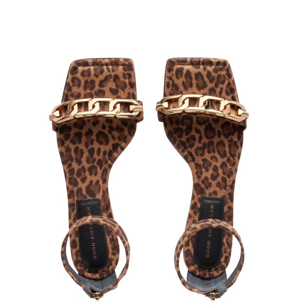 NEW GOOD AMERICAN Ankle Strap Sandal In  Leopard